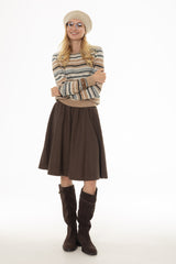 Brown Ribbed Waist Wool Feel Skirt