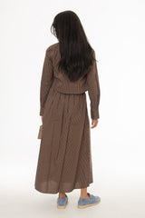 Brown Double Striped Cotton Maxi Skirt