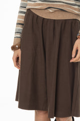 Brown Ribbed Waist Wool Feel Skirt