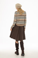 Brown Ribbed Waist Wool Feel Skirt