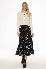 Marble Floral Printed Ruched Maxi Skirt