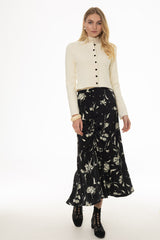 Marble Floral Printed Ruched Maxi Skirt