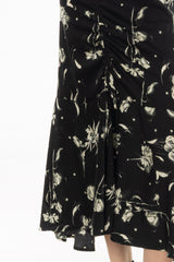 Marble Floral Printed Ruched Maxi Skirt