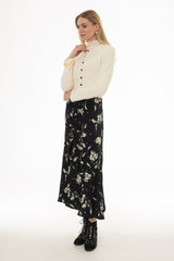 Marble Floral Printed Ruched Maxi Skirt