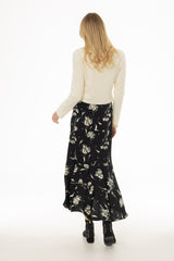 Marble Floral Printed Ruched Maxi Skirt