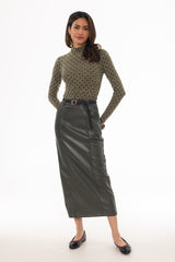 Green Paneled Faux Leather Maxi Skirt