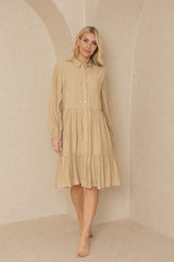 Tan Button Down Tiered Dress
