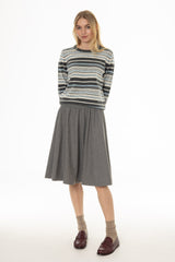Grey Ribbed Waist Wool Feel Skirt