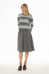 Grey Ribbed Waist Wool Feel Skirt