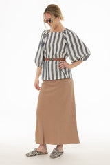 Tan Linen Feel Slip Skirt