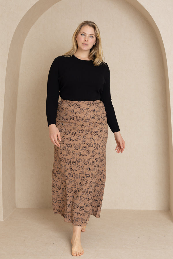 Taupe Floral Accordion Skirt