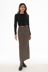 Brown Chevron Printed Slip Skirt