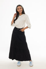 Black Tiered Denim Maxi Skirt