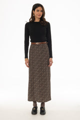 Brown Chevron Printed Slip Skirt