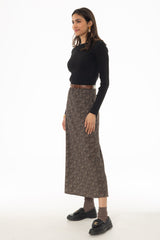 Brown Chevron Printed Slip Skirt