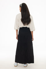 Black Tiered Denim Maxi Skirt