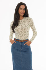 Ivory Floral Round Neck T-Shirt