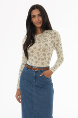 Ivory Floral Round Neck T-Shirt