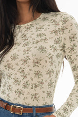 Ivory Floral Round Neck T-Shirt