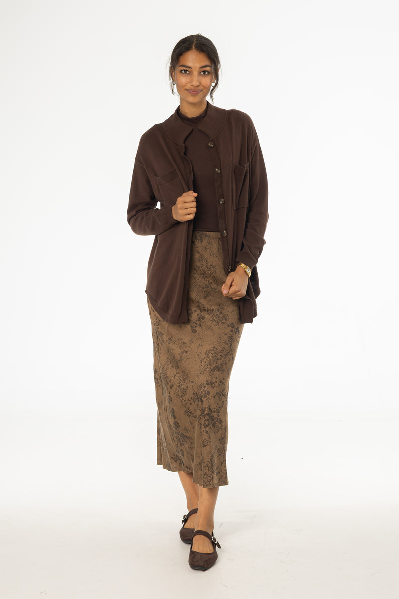 Brown Floral Printed Slip Skirt