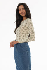 Ivory Floral Round Neck T-Shirt