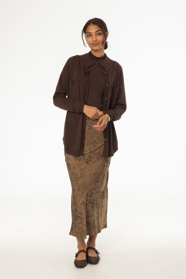 Brown Floral Printed Slip Skirt