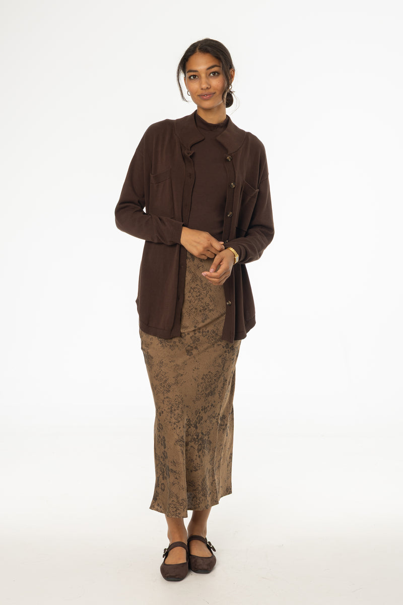 Brown Floral Printed Slip Skirt