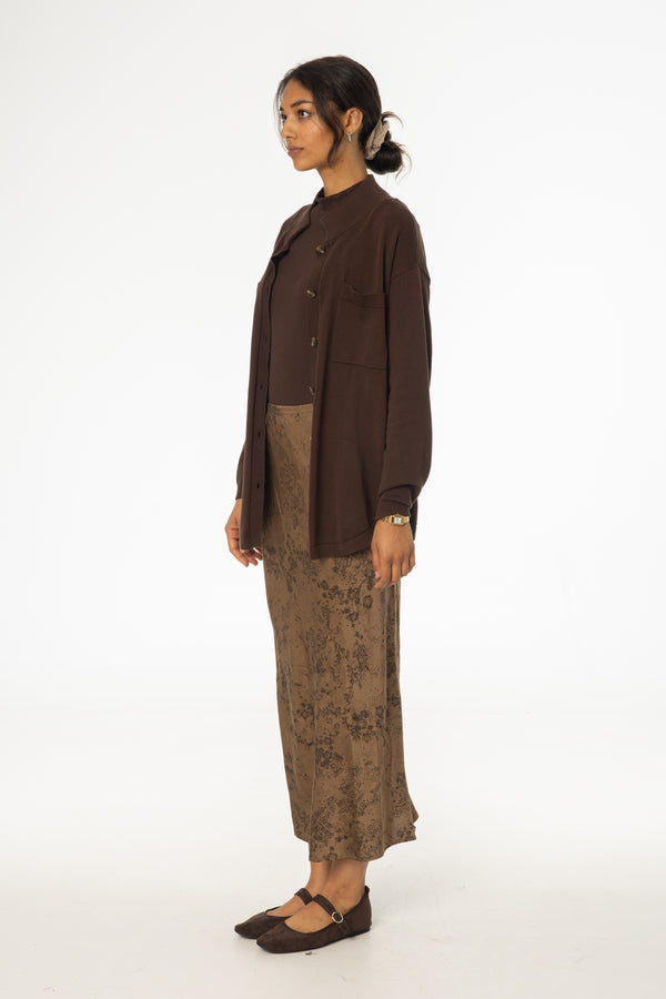 Brown Floral Printed Slip Skirt