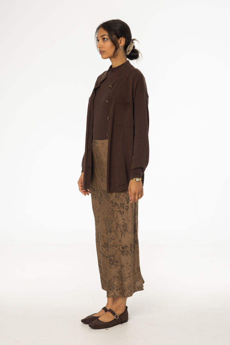 Brown Floral Printed Slip Skirt