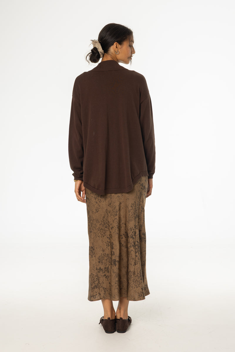 Brown Floral Printed Slip Skirt