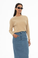 Tan Ribbed Dolman Sleeve T-Shirt