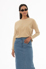 Tan Ribbed Dolman Sleeve T-Shirt