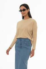 Tan Ribbed Dolman Sleeve T-Shirt