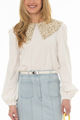 Floral Print Contrast Collar Top