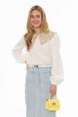 Floral Print Contrast Collar Top