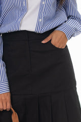 Black Linen Feel Pleated Stretch Maxi Skirt