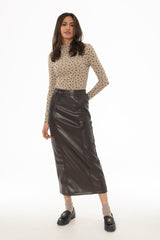 Brown Paneled Faux Leather Maxi Skirt