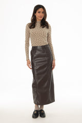 Brown Paneled Faux Leather Maxi Skirt