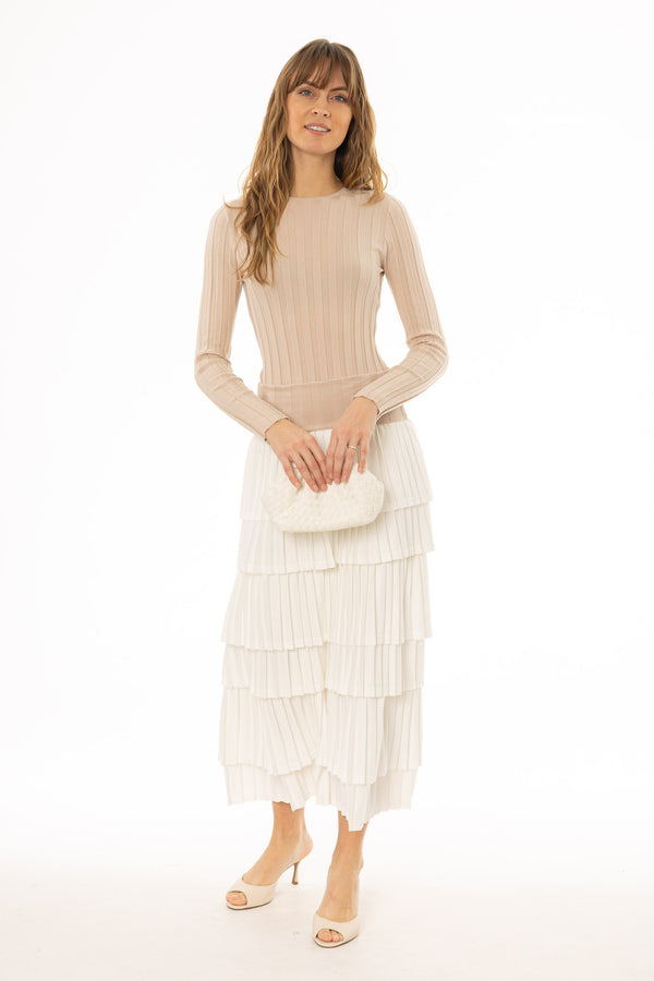 Tan Accordion Pleat Ruffle Maxi Skirt – BLANK