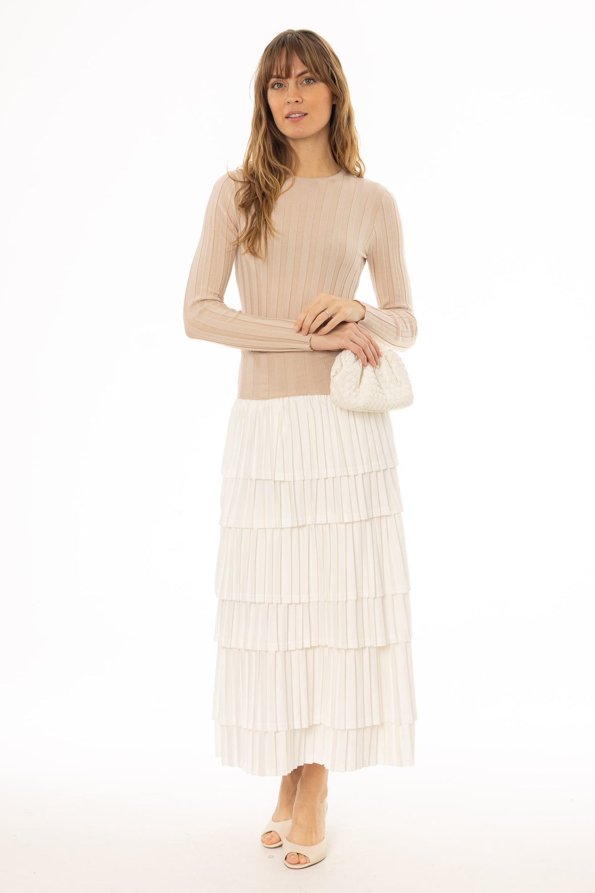 Tan Accordion Pleat Ruffle Maxi Skirt – BLANK
