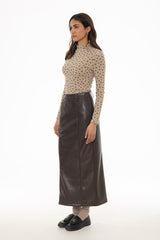 Brown Paneled Faux Leather Maxi Skirt