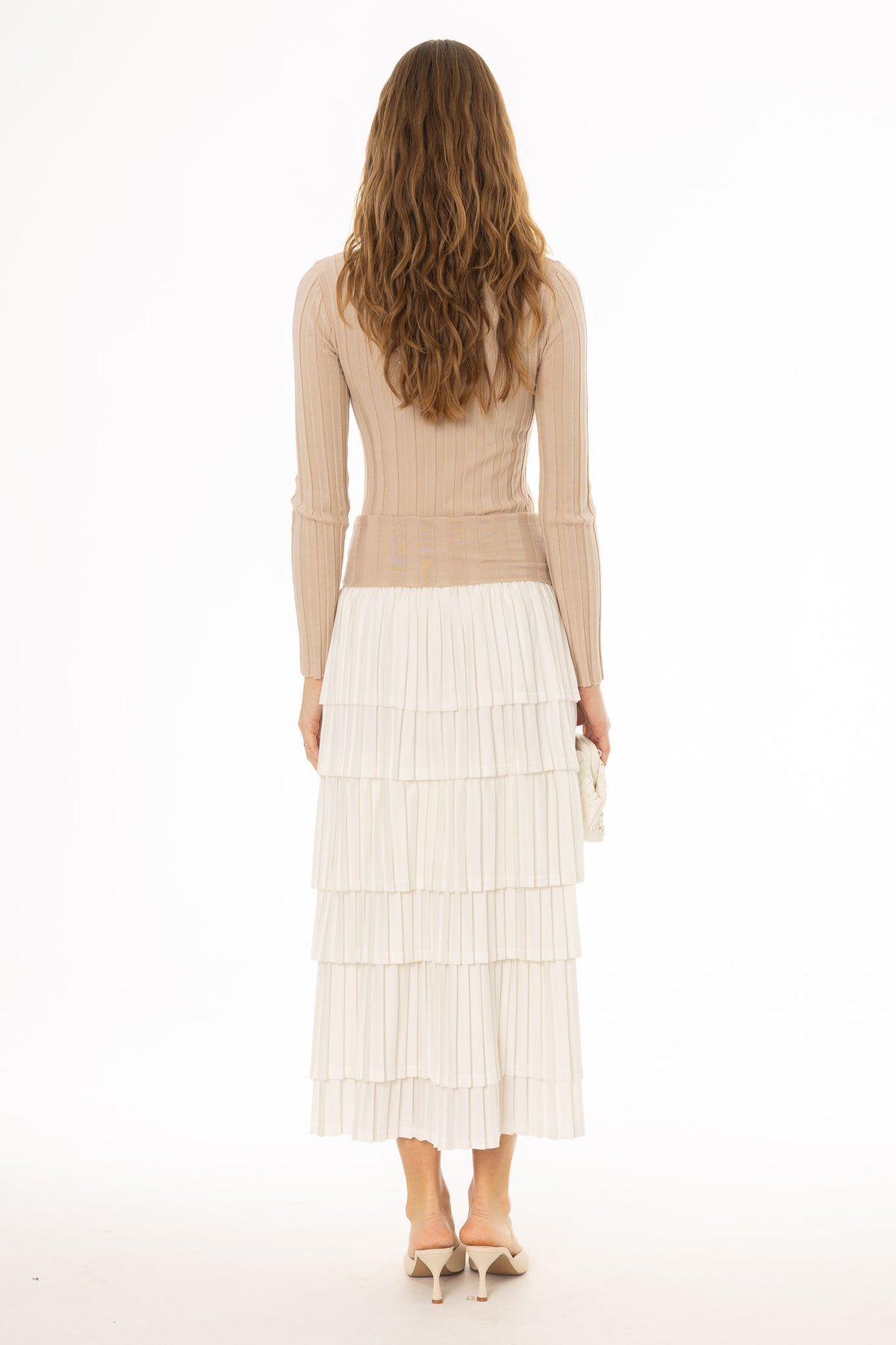 Tan Accordion Pleat Ruffle Maxi Skirt – BLANK