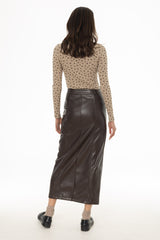 Brown Paneled Faux Leather Maxi Skirt