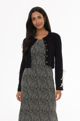 Black Bow Sleeve Detail Knit Cardigan