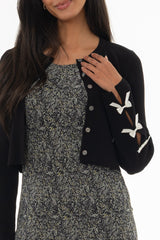 Black Bow Sleeve Detail Knit Cardigan