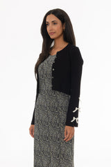 Black Bow Sleeve Detail Knit Cardigan