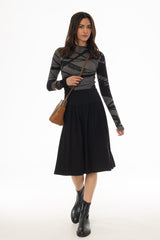 Black Ribbed Waist Wool Feel Skirt