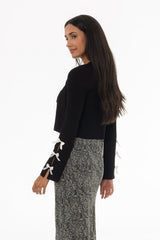 Black Bow Sleeve Detail Knit Cardigan