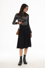Black Ribbed Waist Wool Feel Skirt