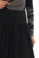 Black Ribbed Waist Wool Feel Skirt